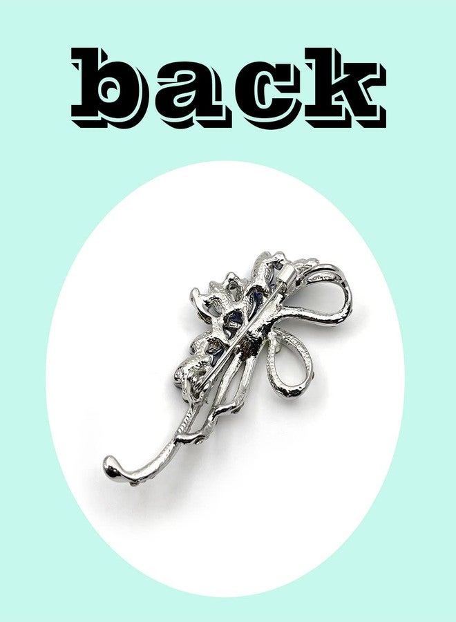CUFTS Blue Crystal Brooch Pins Fancy Vintage Style Rhinestone Flower Brooches Jewelry Gift for Women, girls, ladies (Blue Brooch 2) - Image 3